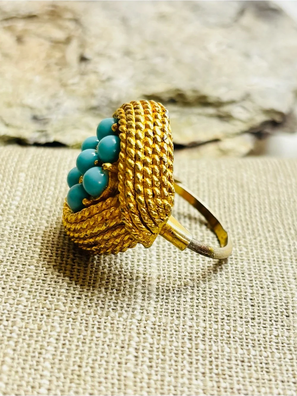 Vintage Turquoise Cluster Statement Ring Patent Pend M-H Signed McGrath-Hamin
